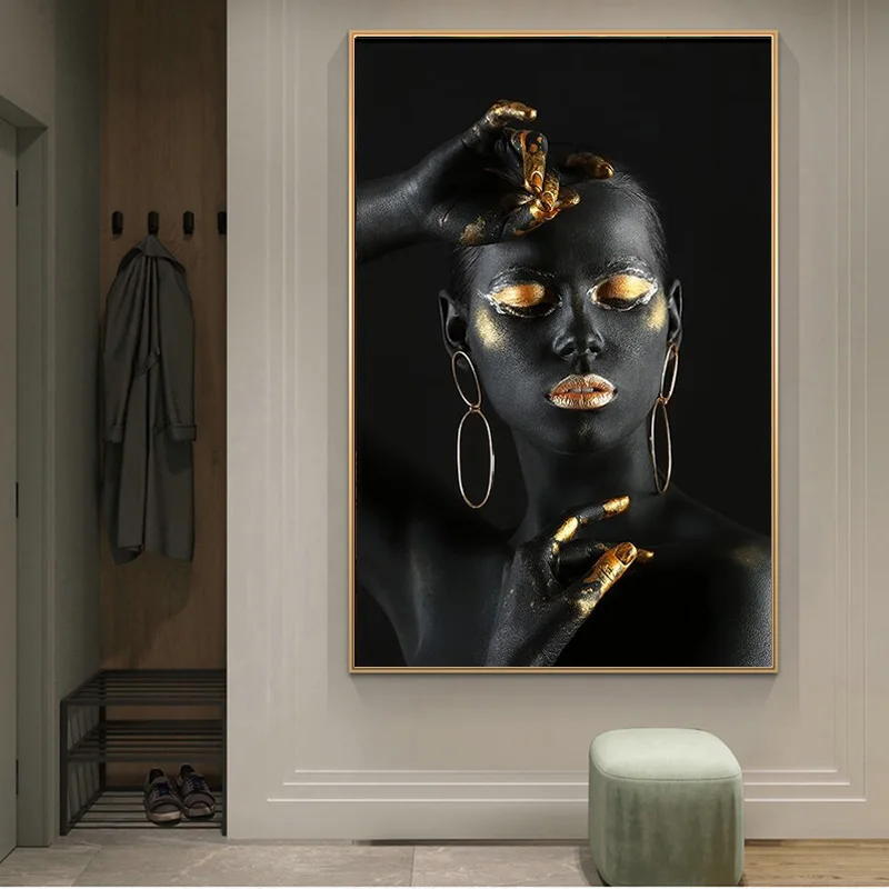 African Black And Gold Woman Poster Wall Art Canvas Painting HD Print Portrait Picture For Living Room Bedroom Decoration
African Black And Gold Woman Poster Wall Art Canvas Painting HD Print Portrait Picture For Living Room Bedroom Decoration