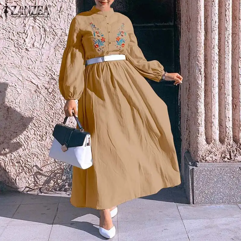 2021 Women Vintage Embroidery Dress ZANZEA Autumn Puff Sleeve Maxi Vestidos Oversized Fashion Casual Solid A-line Long Sundress
2021 Women Vintage Embroidery Dress ZANZEA Autumn Puff Sleeve Maxi Vestidos Oversized Fashion Casual Solid A-line Long Sundress