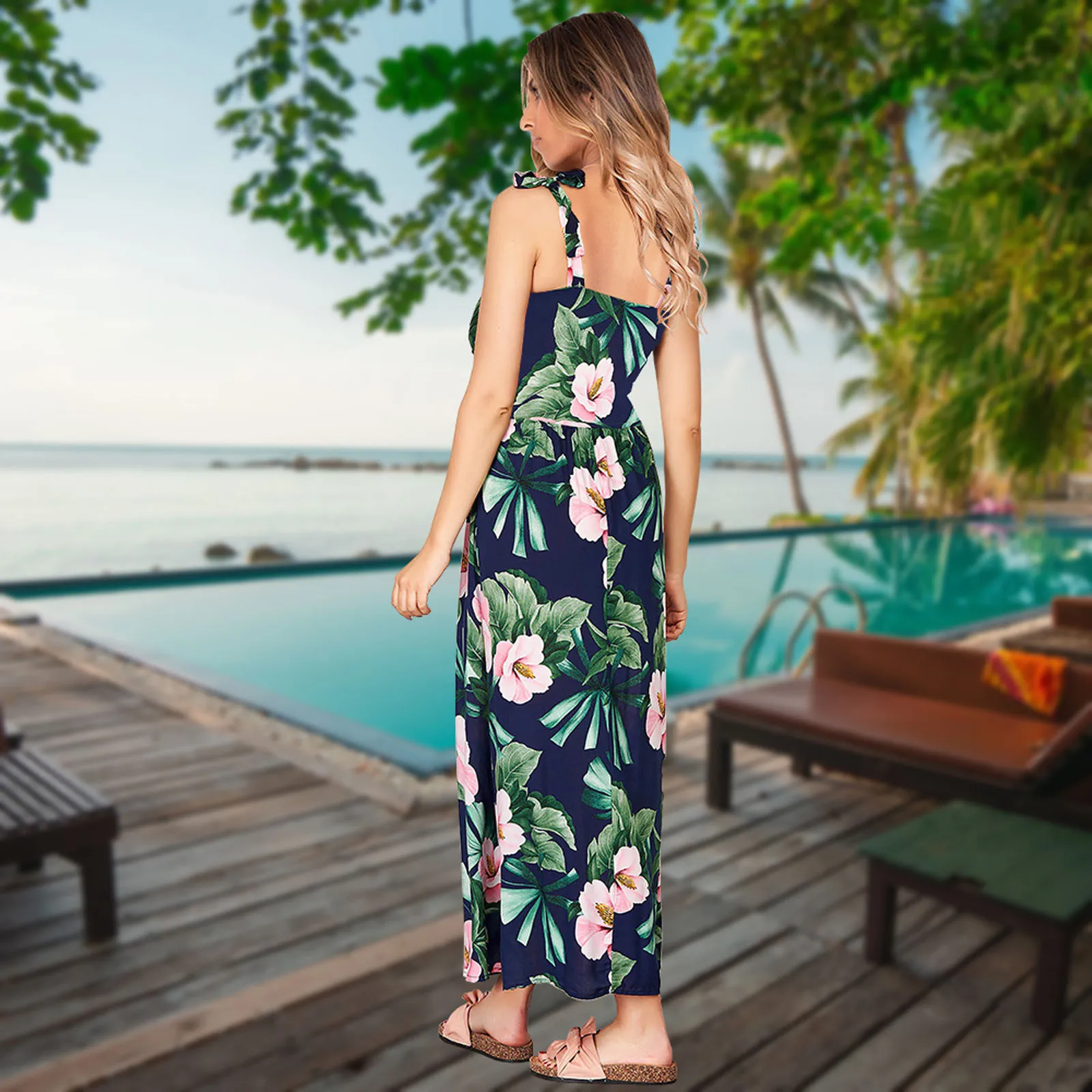 Fashion Summer Dress Women Lady Sleeveless Flowers Print Beach Ankle-Length A-Line Dress
Fashion Summer Dress Women Lady Sleeveless Flowers Print Beach Ankle-Length A-Line Dress