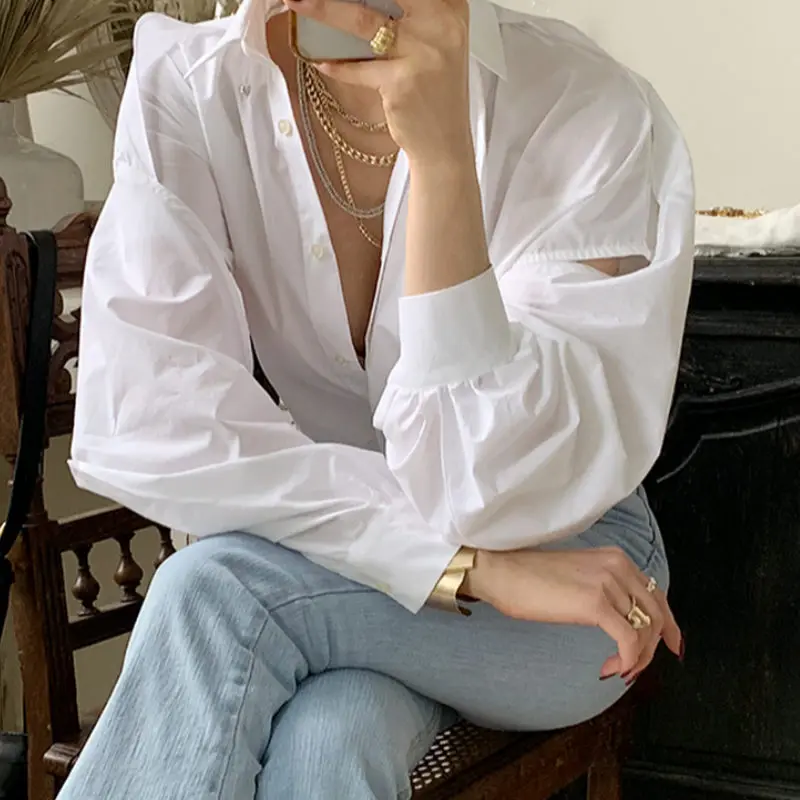 Fashion Fake Two Piece Ol Blouse Women Turn Down Collar Puff Long Sleeve Blusas Solid Spring 2021 New Loose Shirt Femme
Fashion Fake Two Piece Ol Blouse Women Turn Down Collar Puff Long Sleeve Blusas Solid Spring 2021 New Loose Shirt Femme