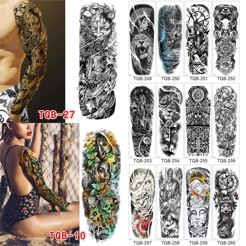 Large Arm Sleeve Tattoo Samurai Waterproof Temporary Tatto Sticker Wolf Body Art Clock Full Fake Tatoo Men 17*48CM Men Women 
Large Arm Sleeve Tattoo Samurai Waterproof Temporary Tatto Sticker Wolf Body Art Clock Full Fake Tatoo Men 17*48CM Men Women
