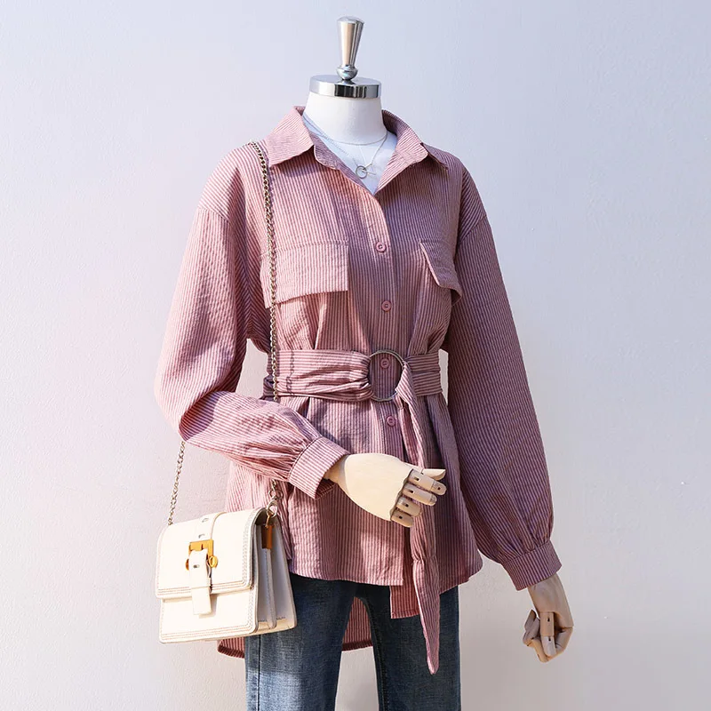 New Fashion Womens Long Sleeve Tops and Blouses Long Casual Shirts Striped Korean Design Blouse With Belt Ladies Blusas Clothes
New Fashion Womens Long Sleeve Tops and Blouses Long Casual Shirts Striped Korean Design Blouse With Belt Ladies Blusas Clothes