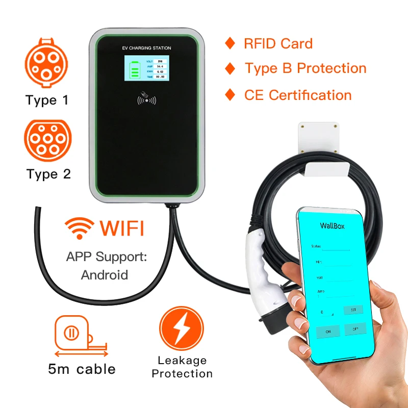 Зарядная Станция для электромобиля EVSE Wallbox с кабелем типа 2 16 А, 3 фазы, IEC 62196-2
Зарядная Станция для электромобиля EVSE Wallbox с кабелем типа 2 16 А, 3 фазы, IEC 62196-2