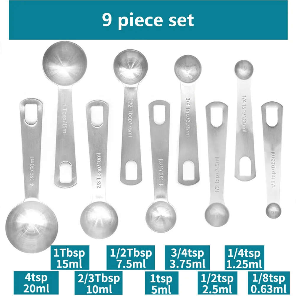 Stainless Steel Measuring Spoon Set Multifunction Silver Measuring Tools For Kitchen 11 Pcs/9 Pcs Cookware Accessories
Stainless Steel Measuring Spoon Set Multifunction Silver Measuring Tools For Kitchen 11 Pcs/9 Pcs Cookware Accessories