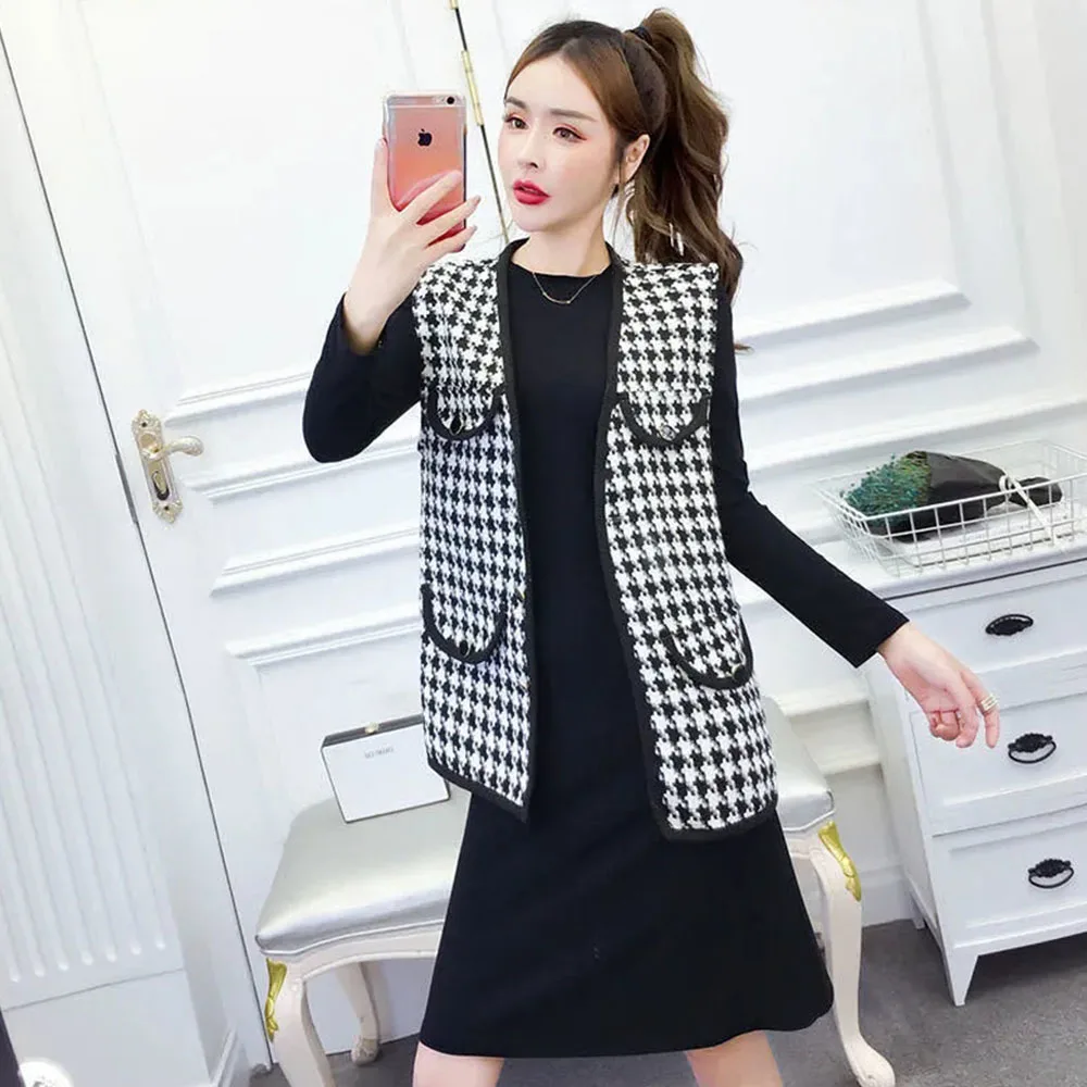 2021 Spring Autumn New Fashion Women's Korean Version Houndstooth Chic Vest With Bag Vintage Small Fragrance Lady Vest Jacket
2021 Spring Autumn New Fashion Women's Korean Version Houndstooth Chic Vest With Bag Vintage Small Fragrance Lady Vest Jacket