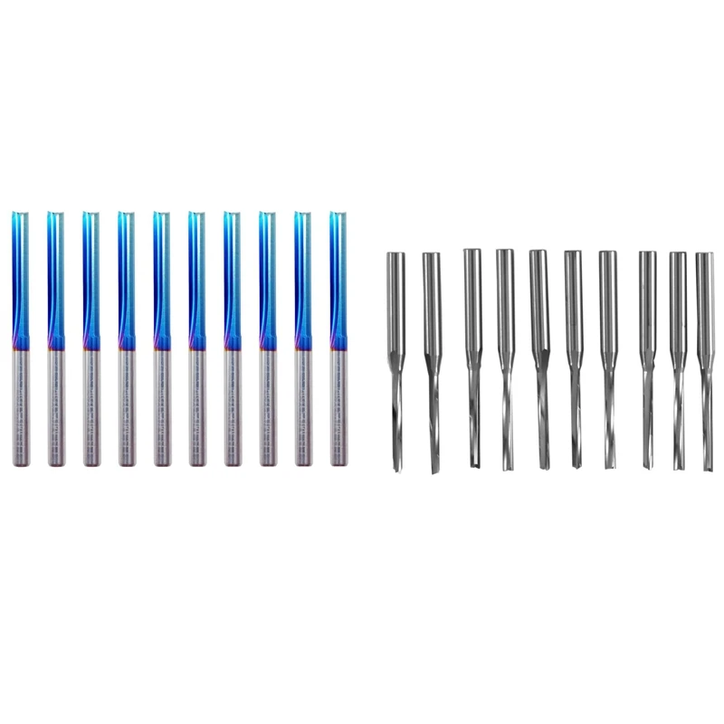 

10Pcs Two Flutes Straight End Mills Straight Slot Bit with 10Pcs 3.175mm Coated Straight 2 Flute Carbide Milling Cutter