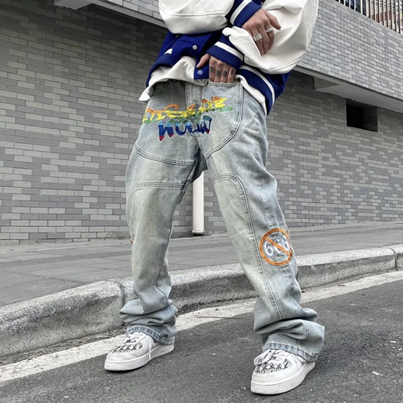 Hip Hop Rainbow Embroidery Jeans Men Washed Distressed High Street Retro Denim Trousers Straight Loose Casual Pants Male 2021
Hip Hop Rainbow Embroidery Jeans Men Washed Distressed High Street Retro Denim Trousers Straight Loose Casual Pants Male 2021