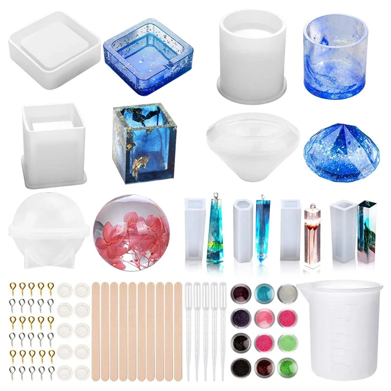 97 PCS Resin Silicone Molds Set, Epoxy Casting Art Molds Includes Square, Cylinder, Square,Round, Diamond,Pendant Molds
97 PCS Resin Silicone Molds Set, Epoxy Casting Art Molds Includes Square, Cylinder, Square,Round, Diamond,Pendant Molds