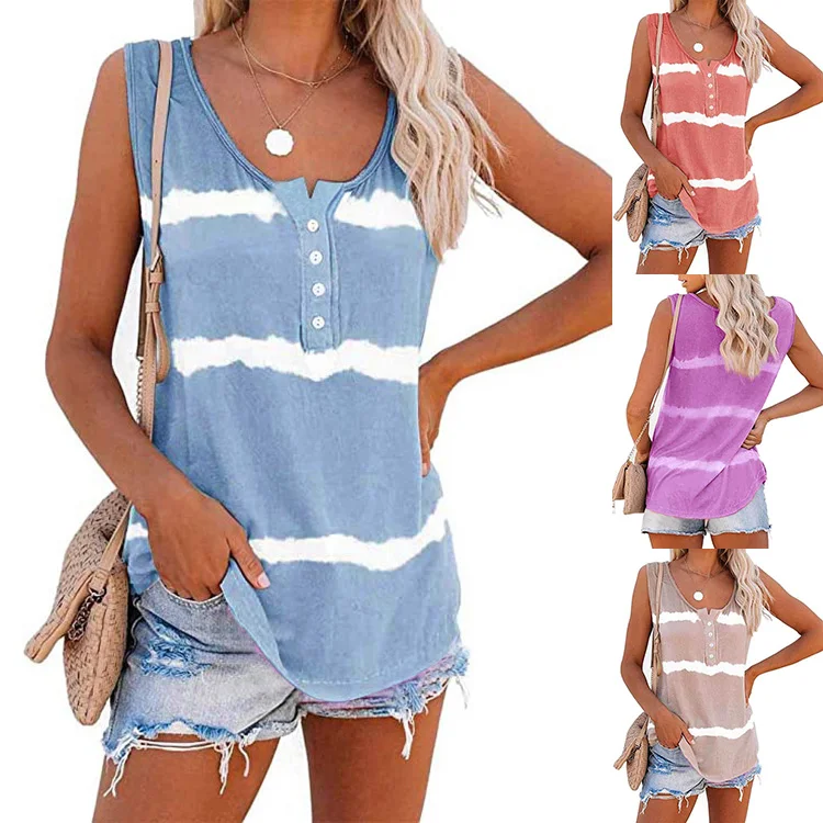 Hot sale tie-dye printing button loose simple fashion breathable vest T-shirt women Vest Women Summer Sleeveless
Hot sale tie-dye printing button loose simple fashion breathable vest T-shirt women Vest Women Summer Sleeveless