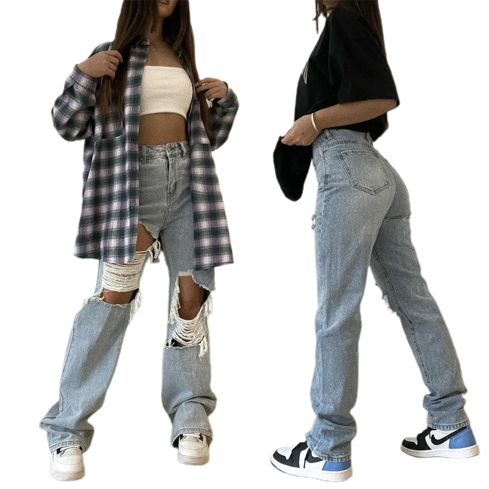 Female Ripped Jeans, High Waist Hollow Out Trousers Straight-Leg Pants for Spring Summer Fall, Light Blue, XS/S/M/L
Female Ripped Jeans, High Waist Hollow Out Trousers Straight-Leg Pants for Spring Summer Fall, Light Blue, XS/S/M/L