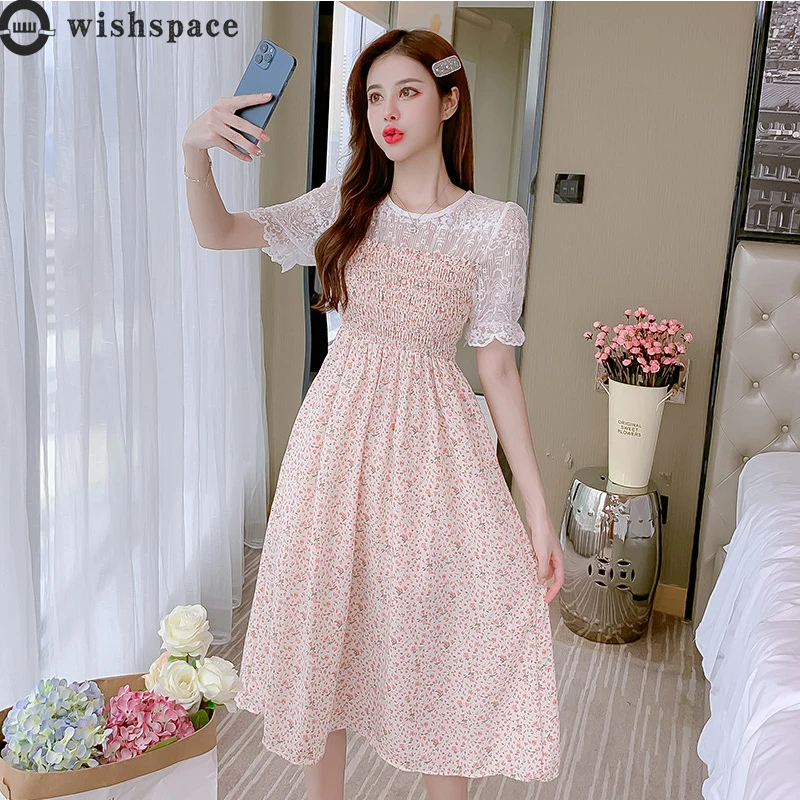 2022 Summer New Korean Gathered Waist Lotus Sleeve Chiffon Mesh Dress Women's Fashion Temperament Printed Party Dress Sundress 
2022 Summer New Korean Gathered Waist Lotus Sleeve Chiffon Mesh Dress Women's Fashion Temperament Printed Party Dress Sundress