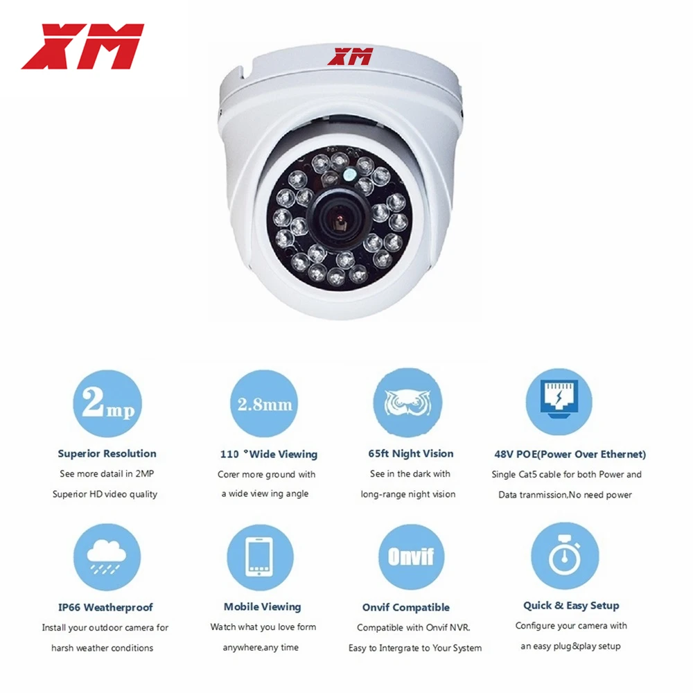 POE IP камера купольная HD 2MP H.265 2 8 мм Лен Onvif наружная безопасности с 65 футов ИК