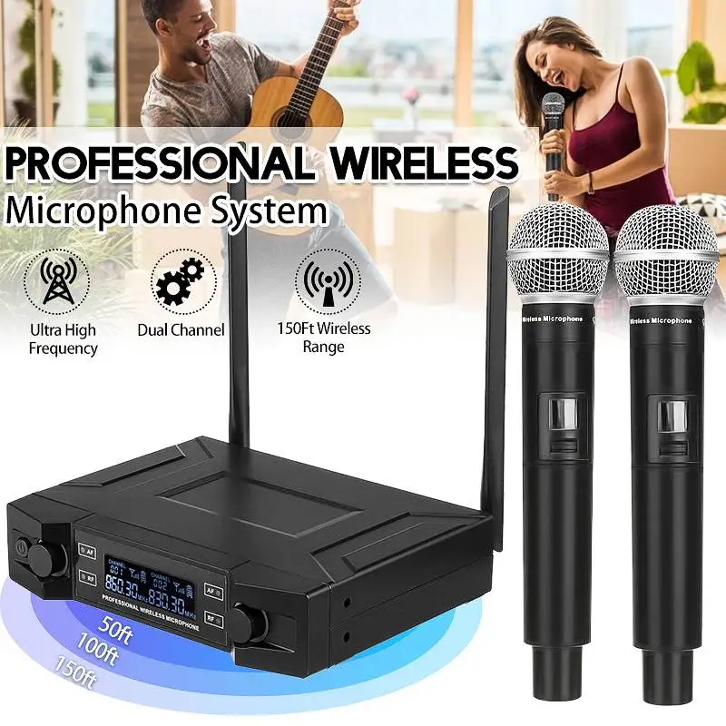 2 Channels Wireless Microphone System Professional UHF Automatic Handheld 110V-240V Handheld Mic for Kraoke Speech Party
2 Channels Wireless Microphone System Professional UHF Automatic Handheld 110V-240V Handheld Mic for Kraoke Speech Party