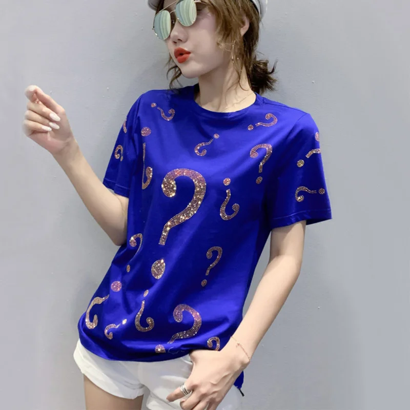 #7115 Korean Style Short Sleeve T Shirt Women Diamonds Purple Red Blue Women's Tee Shirt O-neck Cotton Women's T-shirt S-3XL
#7115 Korean Style Short Sleeve T Shirt Women Diamonds Purple Red Blue Women's Tee Shirt O-neck Cotton Women's T-shirt S-3XL