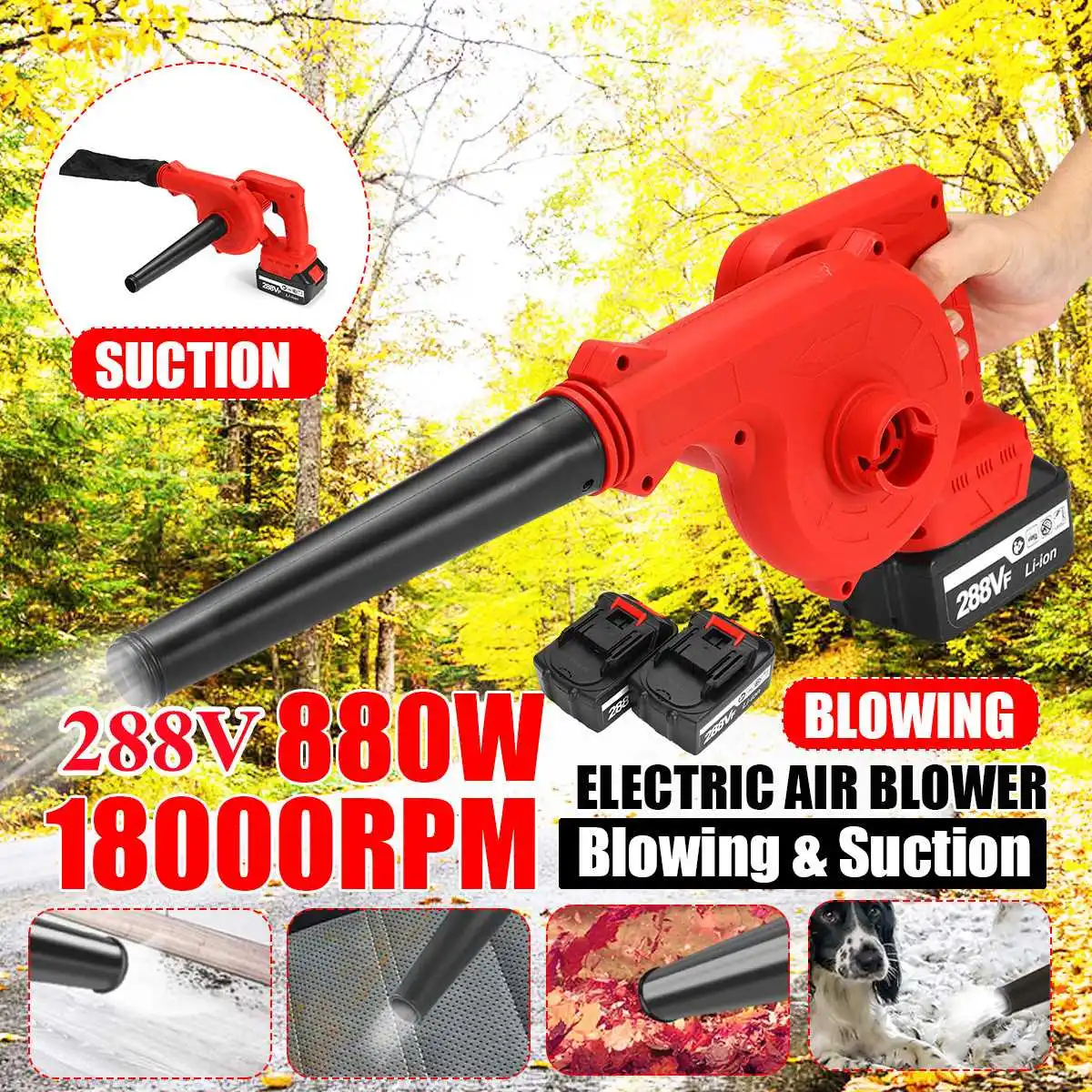 18000RPM 2 In 1 Cordless Air Blower 880W 288VF Electric Suction & Blowing Leaf Dust Collector Cleaner For Makita Li-ion Battery
18000RPM 2 In 1 Cordless Air Blower 880W 288VF Electric Suction & Blowing Leaf Dust Collector Cleaner For Makita Li-ion Battery