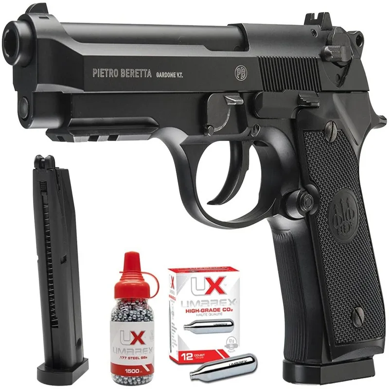 Umarex Beretta Fully Licensed 92A1 CO2 Full Metal Semi/Full Auto Blowback Airgun Black W/Free 1500 .177 BB Gun metal wall plate
Umarex Beretta Fully Licensed 92A1 CO2 Full Metal Semi/Full Auto Blowback Airgun Black W/Free 1500 .177 BB Gun metal wall plate