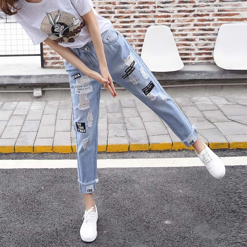 Ripped Holes Jeans Trendy Women High Waisted Loose Straight Leg Distressed Boyfriend Jean Korean Woman Slim Flt Denim Pants Blue
Ripped Holes Jeans Trendy Women High Waisted Loose Straight Leg Distressed Boyfriend Jean Korean Woman Slim Flt Denim Pants Blue