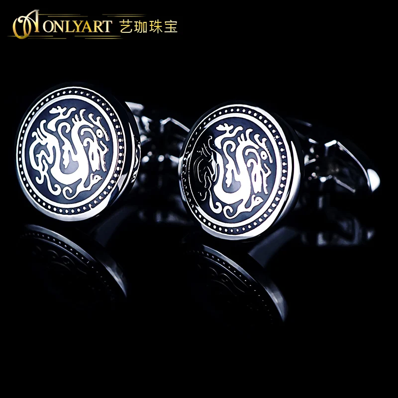 

Black Dragon Cufflinks Round Shirt's Cuff Link For Mens Silver Plated Cufflink Logo Design Cuff Link For Costume OnlyArt Jewelry