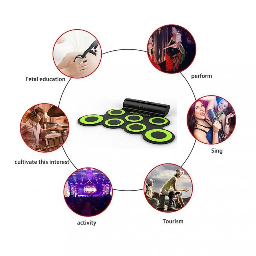 Portable MIDI Electronic Roll Up Drum Kits Built-in Double Speaker Pedals Drumstick Practice Pad Kids Beginner Birthday Gift
Portable MIDI Electronic Roll Up Drum Kits Built-in Double Speaker Pedals Drumstick Practice Pad Kids Beginner Birthday Gift