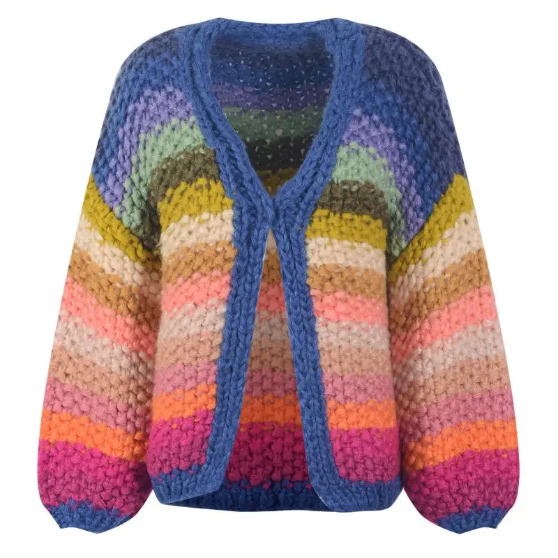 Ladies Street Korean Rainbow Cardigan Sweater Jacket Handmade Thick Wool V-Neck Retro Clothes Western Loose Top Cardigan Sweater
Ladies Street Korean Rainbow Cardigan Sweater Jacket Handmade Thick Wool V-Neck Retro Clothes Western Loose Top Cardigan Sweater