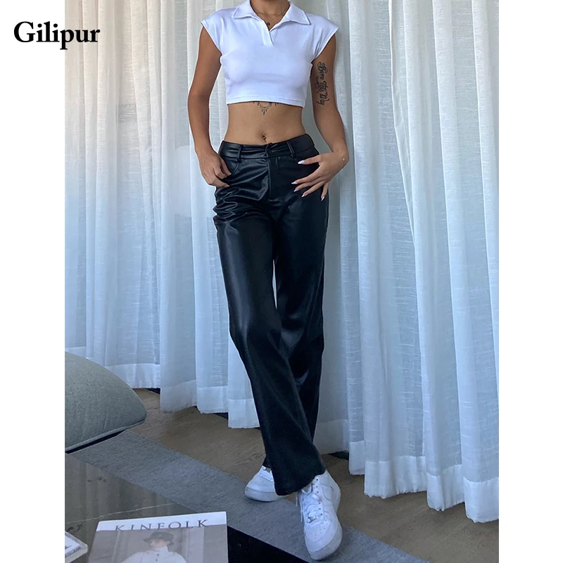Black Faux Leather Pants Women New Straight Leg Pants Fashion Harajuku PU Baggy Leather Trouser Casual Elegant High Waist Pants
Black Faux Leather Pants Women New Straight Leg Pants Fashion Harajuku PU Baggy Leather Trouser Casual Elegant High Waist Pants