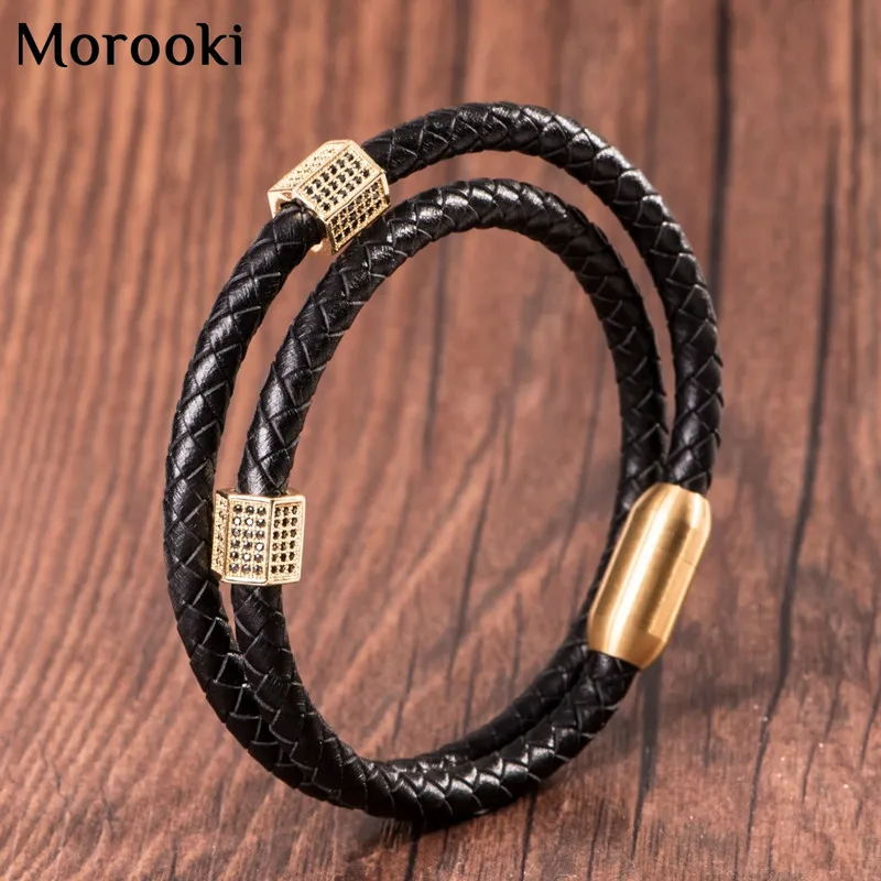 Morooki Chic Men Micro Pave CZ Geometry Bracelet Braided Leather Bracelet Titanium Steel Clasp Male Jewelry Gold Silver Color
Morooki Chic Men Micro Pave CZ Geometry Bracelet Braided Leather Bracelet Titanium Steel Clasp Male Jewelry Gold Silver Color
