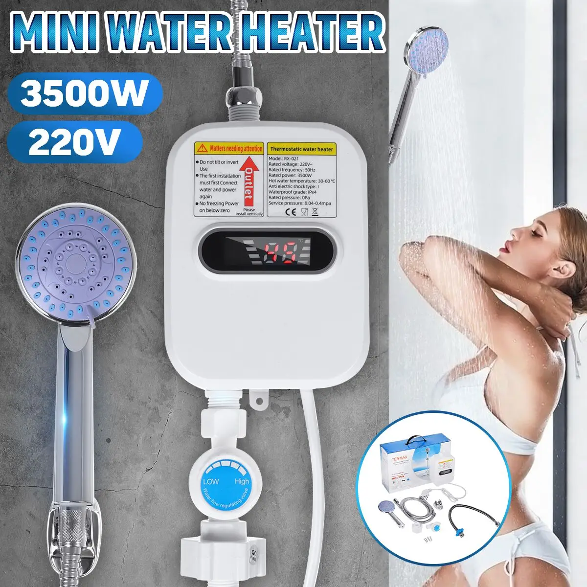 Warmtoo 3500 Вт Электрический безрезервуарный мини мгновенный нагреватель горячей