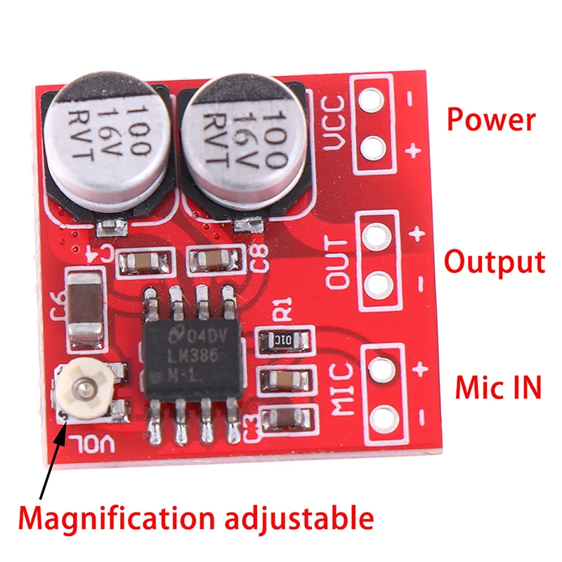DC 5V-12V LM386 Electret Microphone Power Amplifier Board Gain 200 Times MIC Amp Operating Voltage: DC 4V-12V
DC 5V-12V LM386 Electret Microphone Power Amplifier Board Gain 200 Times MIC Amp Operating Voltage: DC 4V-12V