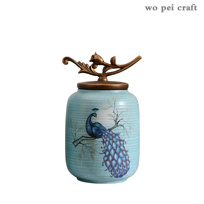 

Classical Ceramic Storage Jar Vintage Home Decor Peacock Painted Decorative Vases Floral Arrangement Retro Glaze Porcelain
