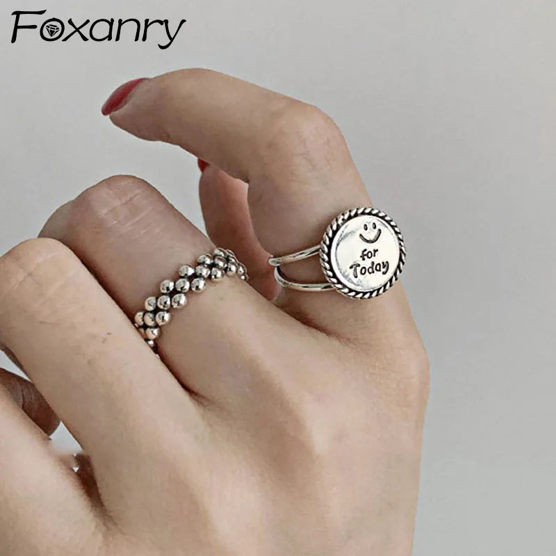Foxanry Silver Color Smile Face Charms Rings New Trendy English Letter Circle Tag Birthday Party Jewelry Gifts for Women
Foxanry Silver Color Smile Face Charms Rings New Trendy English Letter Circle Tag Birthday Party Jewelry Gifts for Women