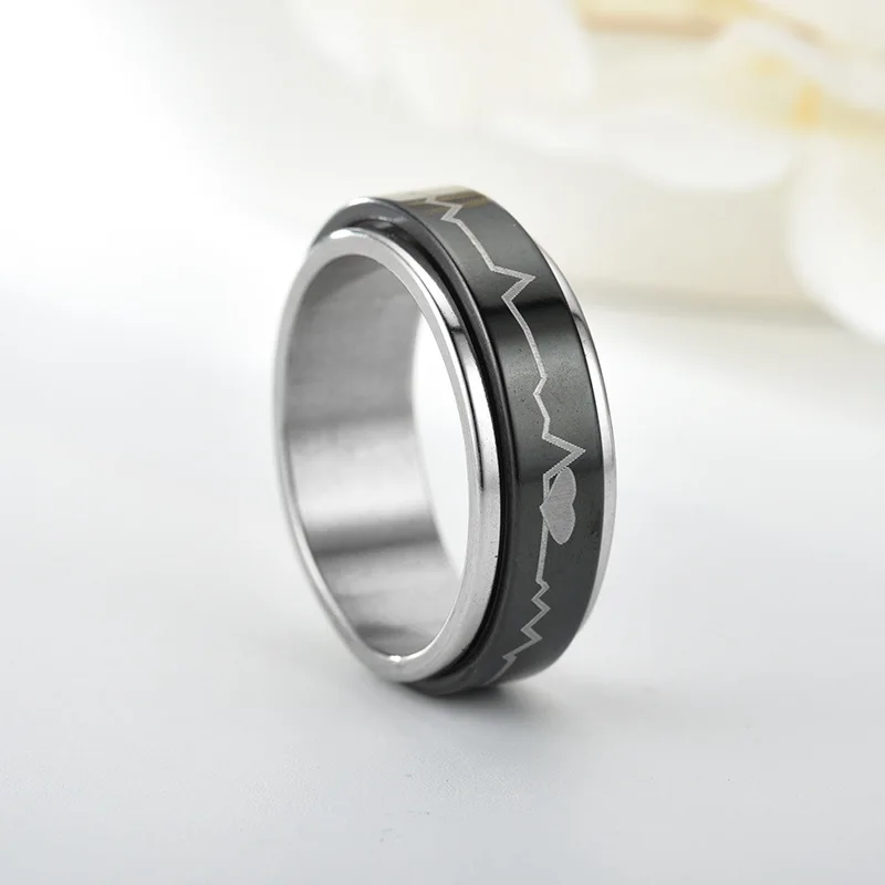 Vintage Personality Men Women Stainless Steel Rotatable Electrocardiogram Ring Casual Party Heart Spinner Ring Jewelry
Vintage Personality Men Women Stainless Steel Rotatable Electrocardiogram Ring Casual Party Heart Spinner Ring Jewelry
