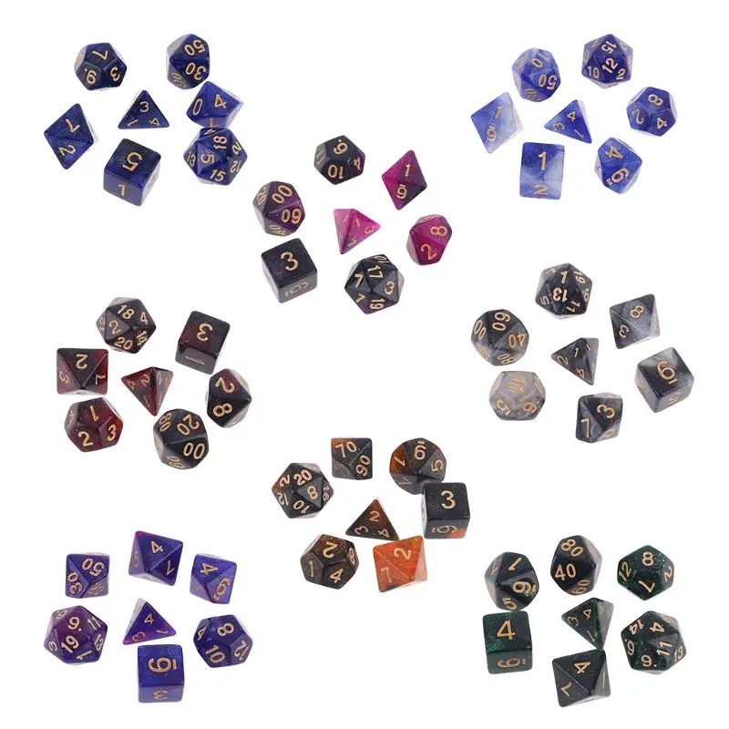 7 шт./компл. Dichromatic D4 D6 D8 D10 D12 D20 многогранные циферблаты с цифрами настольные игры D0LB
7 шт./компл. Dichromatic D4 D6 D8 D10 D12 D20 многогранные циферблаты с цифрами настольные игры D0LB