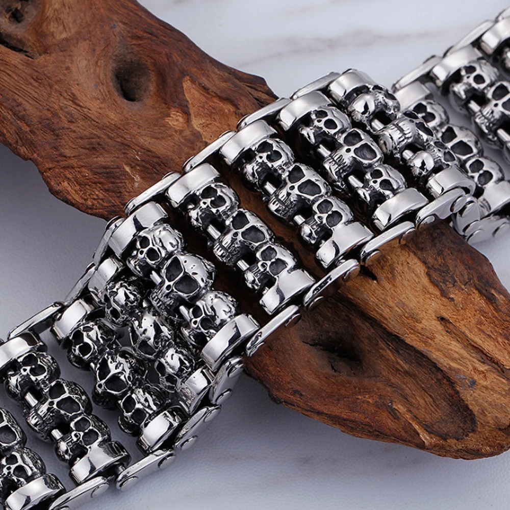 35mm Large Personality Punk Bracelet Silver Color Stainless Steel Full Skull Bracelets For Women Men Jewelry Gifts
35mm Large Personality Punk Bracelet Silver Color Stainless Steel Full Skull Bracelets For Women Men Jewelry Gifts
