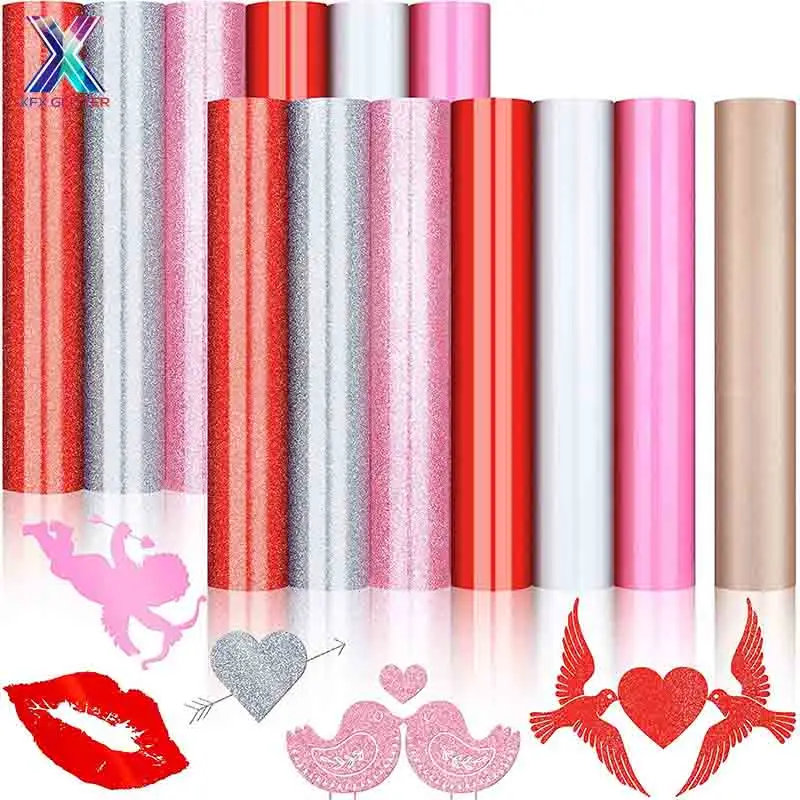 XFX HTV 12 Sheets Glitter HTV Heat Transfer Vinyl for Shirts Fabric Craft 12x10 In Glitter Iron on Vinyl PU Cricut Vinyl Sticker
XFX HTV 12 Sheets Glitter HTV Heat Transfer Vinyl for Shirts Fabric Craft 12x10 In Glitter Iron on Vinyl PU Cricut Vinyl Sticker