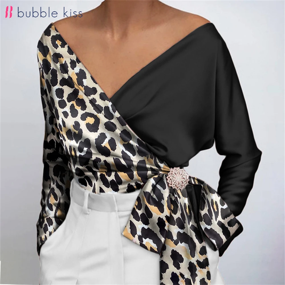 BubbleKiss Satin Blouse Women Fashion Elegant Female Shirts Leopard Patchwork Blouses Sexy Deep V Neck Long Sleeve Belted Tops
BubbleKiss Satin Blouse Women Fashion Elegant Female Shirts Leopard Patchwork Blouses Sexy Deep V Neck Long Sleeve Belted Tops