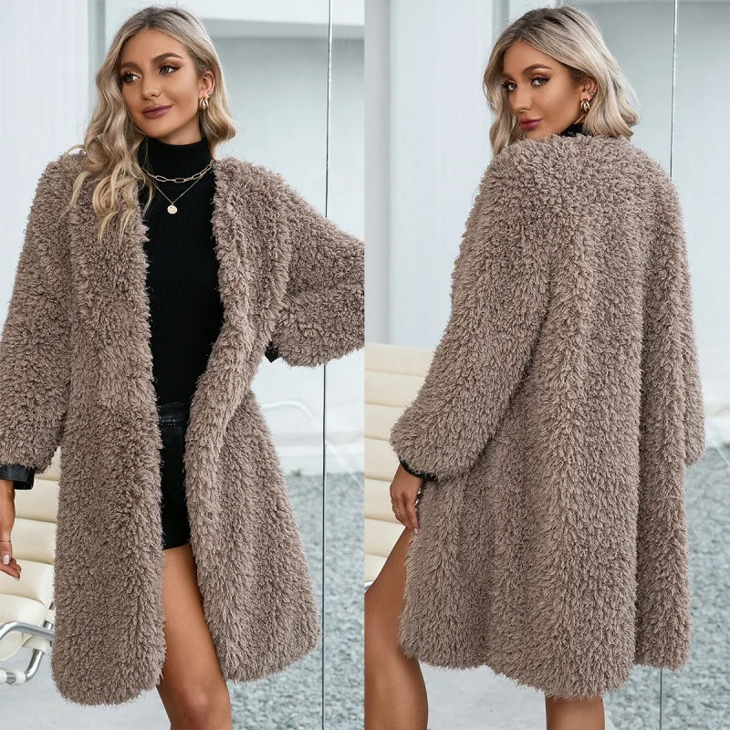 Women's loose casual mid-length plush windbreaker coat color matching plush coat womens coats
Women's loose casual mid-length plush windbreaker coat color matching plush coat womens coats