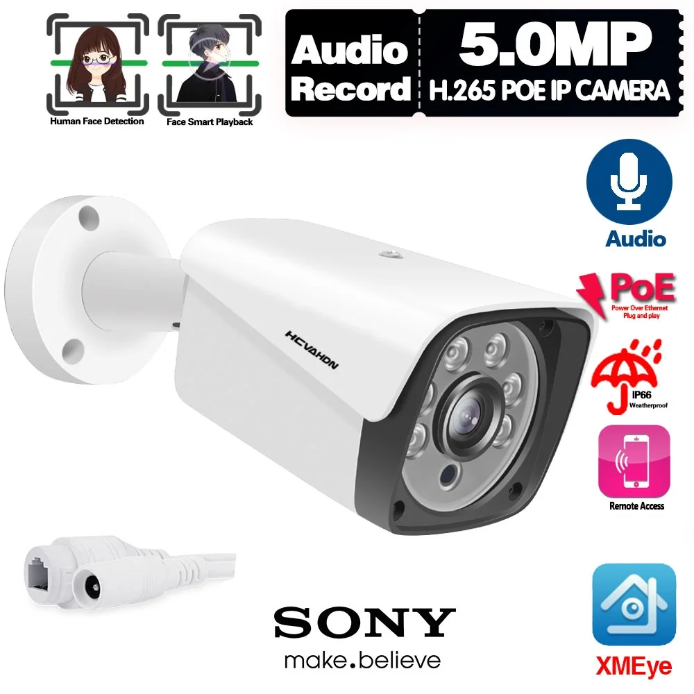 H.265 5MP POE IP Security Camera Outdoor Waterproof CCTV Bullet Monitoring Cam Audio Night Vision Video Surveillance Camera 2MP
H.265 5MP POE IP Security Camera Outdoor Waterproof CCTV Bullet Monitoring Cam Audio Night Vision Video Surveillance Camera 2MP