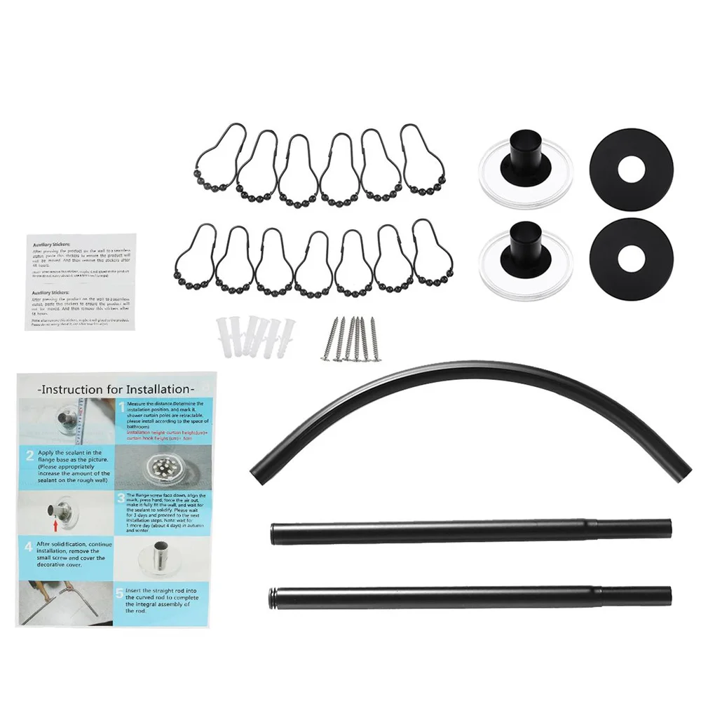 Extendable Corner Shower Curtain Rod Pole Black Stainless Steel Rail Rod Bar Bath Door Hardware Heavy Loaded With 12 Metal Hooks
Extendable Corner Shower Curtain Rod Pole Black Stainless Steel Rail Rod Bar Bath Door Hardware Heavy Loaded With 12 Metal Hooks