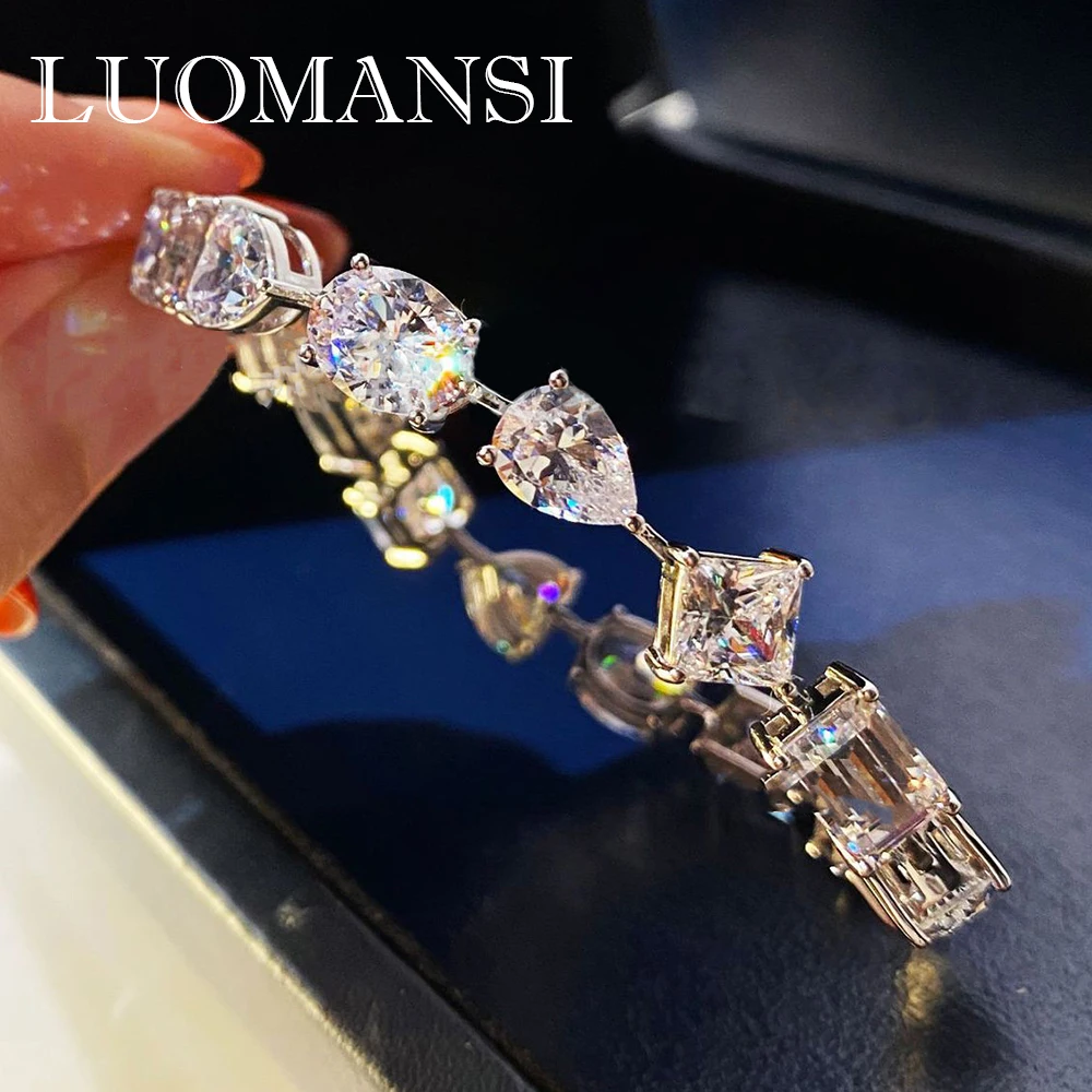 Фото Luomansi реально Высокоуглеродистый браслет с бриллиантами 100% s925 серебро в форме