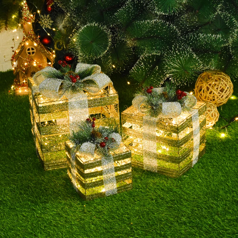 Gift Box Christmas Decoration Indoor and Outdoor Ornaments Iron Art Luminous Gift Box Christmas Tree Decoration Ornaments 
Gift Box Christmas Decoration Indoor and Outdoor Ornaments Iron Art Luminous Gift Box Christmas Tree Decoration Ornaments