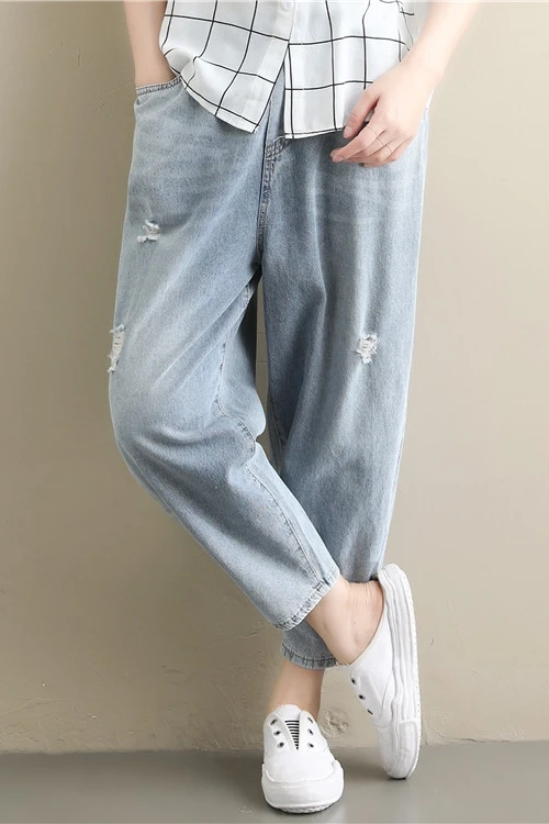 Ladies jeans Ripped Bleached loose Ripped Vintage Ankle-length pants Creativity Harem pants jeans fabric DM001
Ladies jeans Ripped Bleached loose Ripped Vintage Ankle-length pants Creativity Harem pants jeans fabric DM001