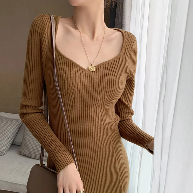 Autumn Winter Long Sweater Dress Elegant Vintage Thick Black Slim Warm Women Knitted Dress Square Collar Knit Chic Bodycon Dress
Autumn Winter Long Sweater Dress Elegant Vintage Thick Black Slim Warm Women Knitted Dress Square Collar Knit Chic Bodycon Dress