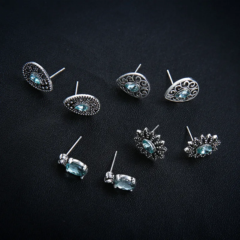 5 Pair/set Bohemian Shiny Hollow Tiny Geometric Earrings Blue Sapphire Crystal Boho Stud Earrings Vintage Mujer Jewelry
5 Pair/set Bohemian Shiny Hollow Tiny Geometric Earrings Blue Sapphire Crystal Boho Stud Earrings Vintage Mujer Jewelry