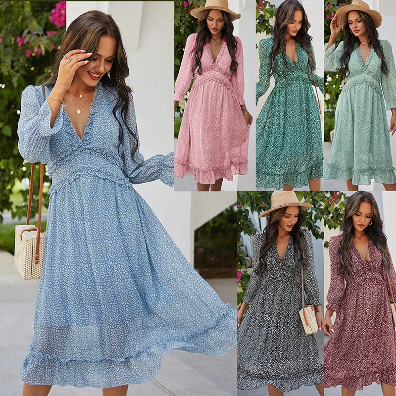 2021 Summer New Women's Light Ripe Style Dress V-Neck Long Sleeves With Lotus Leaf Cuffs Simple Print Dress
2021 Summer New Women's Light Ripe Style Dress V-Neck Long Sleeves With Lotus Leaf Cuffs Simple Print Dress