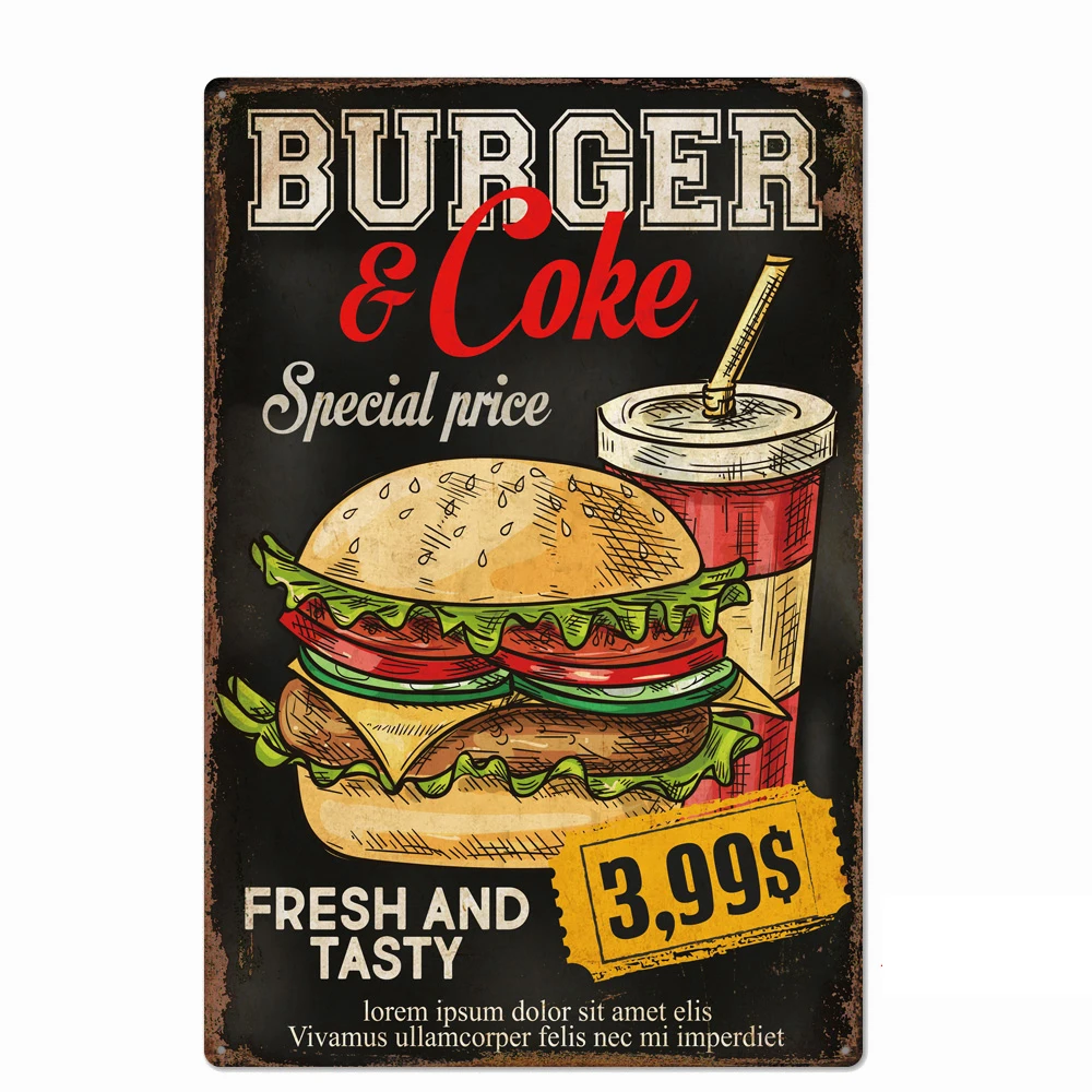Delicious Hamburger Food Signs Metal Plaques Barbecue Kitchen Restaurant Shop Tin Sign Decorative Posters Retro Iron Paintings
Delicious Hamburger Food Signs Metal Plaques Barbecue Kitchen Restaurant Shop Tin Sign Decorative Posters Retro Iron Paintings