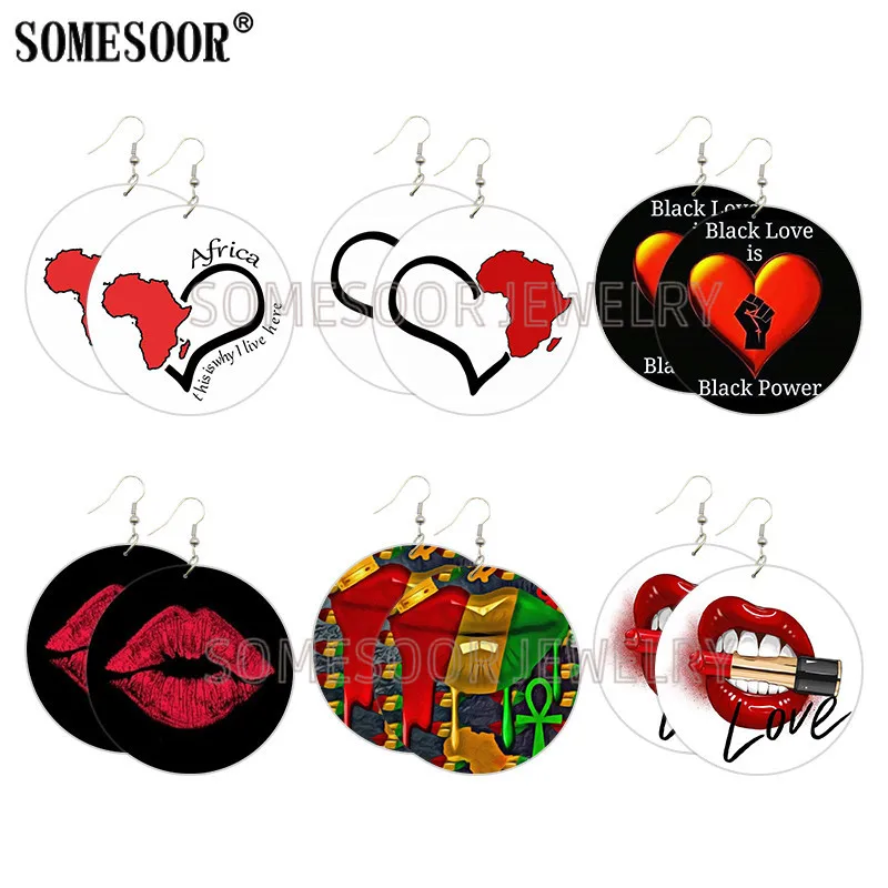 SOMESOOR African Heart Love Ankh Lips Wooden Drop Earrings Black Power Art Design Both Sides Printed Wood Dangle For Women Gifts
SOMESOOR African Heart Love Ankh Lips Wooden Drop Earrings Black Power Art Design Both Sides Printed Wood Dangle For Women Gifts