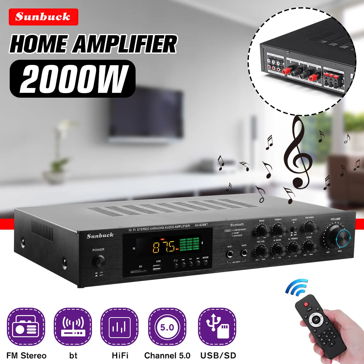 Усилитель звука Sunbuck, 220 В, Bluetooth, Hi-Fi процессор, стерео, Bluetooth, объемный звук, цифровой мощный, для домашнего караоке
Усилитель звука Sunbuck, 220 В, Bluetooth, Hi-Fi процессор, стерео, Bluetooth, объемный звук, цифровой мощный, для домашнего караоке