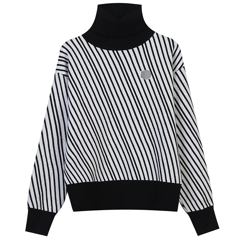 Autumn And Winter 2021 New Women's High Neck Long Sleeve Contrast Stripe Loose Knitted Thick Warm Pullover
Autumn And Winter 2021 New Women's High Neck Long Sleeve Contrast Stripe Loose Knitted Thick Warm Pullover