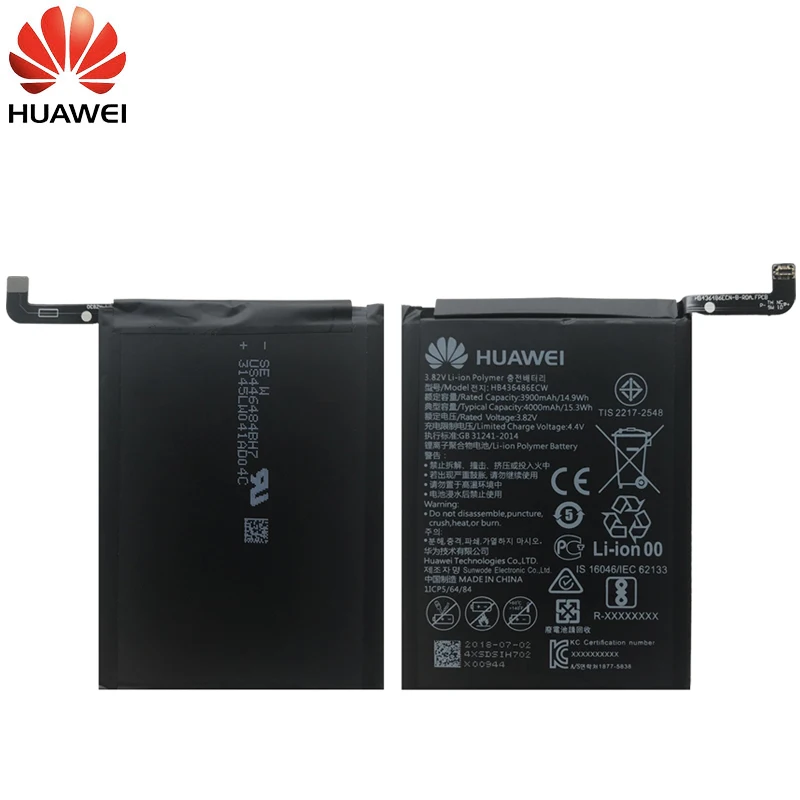 Huawei Original Phone Battery HB436486ECW 3900mAh for Huawei Mate 10 / 10 Pro Mate 20 P20 Pro Honor V20 Replacement Batteries
Huawei Original Phone Battery HB436486ECW 3900mAh for Huawei Mate 10 / 10 Pro Mate 20 P20 Pro Honor V20 Replacement Batteries