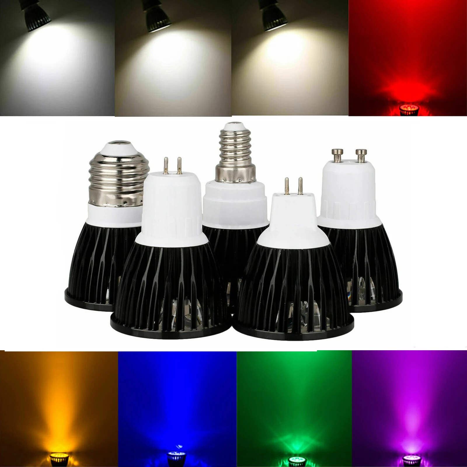 

5Pcs LED Spotlight E26 E27 E14 GU10 MR16 GU5.3 9W 12W 15W Dimmable Black Lamp Bulb Lighting 110V 220V DC 12V LED Lampada